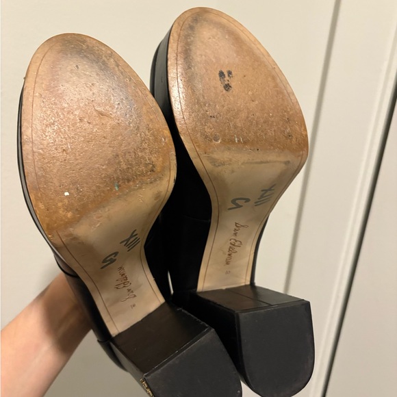 Sam Edelman Y2K stacked chunky black leather gold buckle loafers sz 10 - Picture 5 of 9